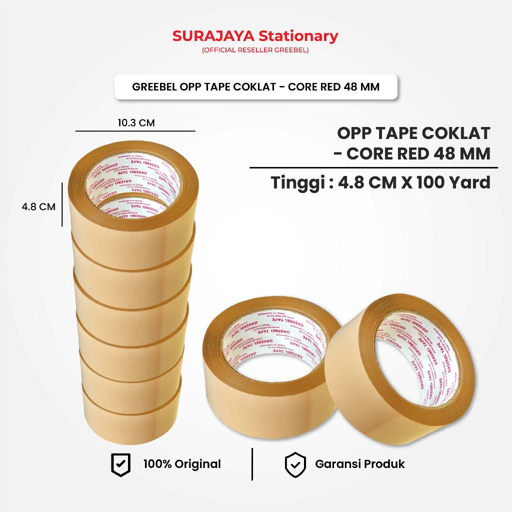 

Selotip GREEBEL Lakban Coklat 48 MM x 100 Yard GREEBEL CORE Tinta Merah 48 - Isolasi Coklat, selotip Coklat