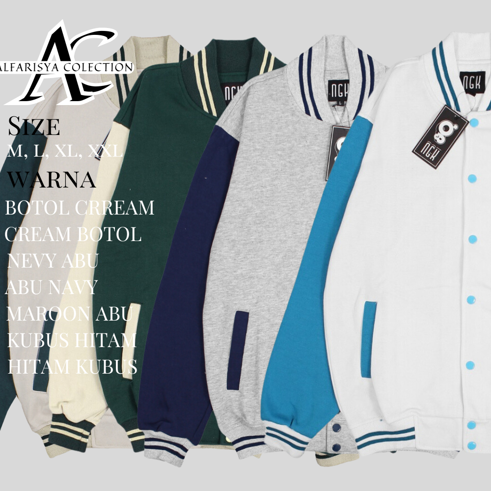 Jacket Varsity Baseball Original Polos Premium Pria Wanita New Arival Bahan Fleece Tebal Ukuran M L 