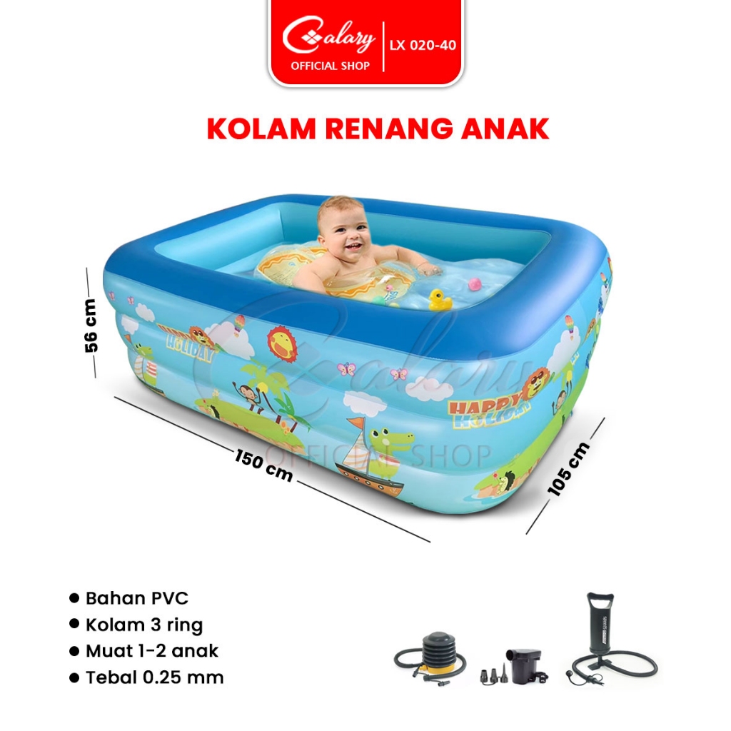 CALARY Kolam Renang Balita Anak 150cm Tiup Bahan Kuat 3 Ring Portable 020-40