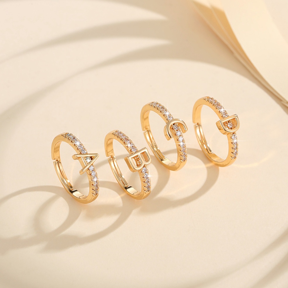 KODE J18S Lanme Jewelry Cincin Baja Titanium Kristal Wanita Dewasa Desain Huruf Nama Aksesori Wanita