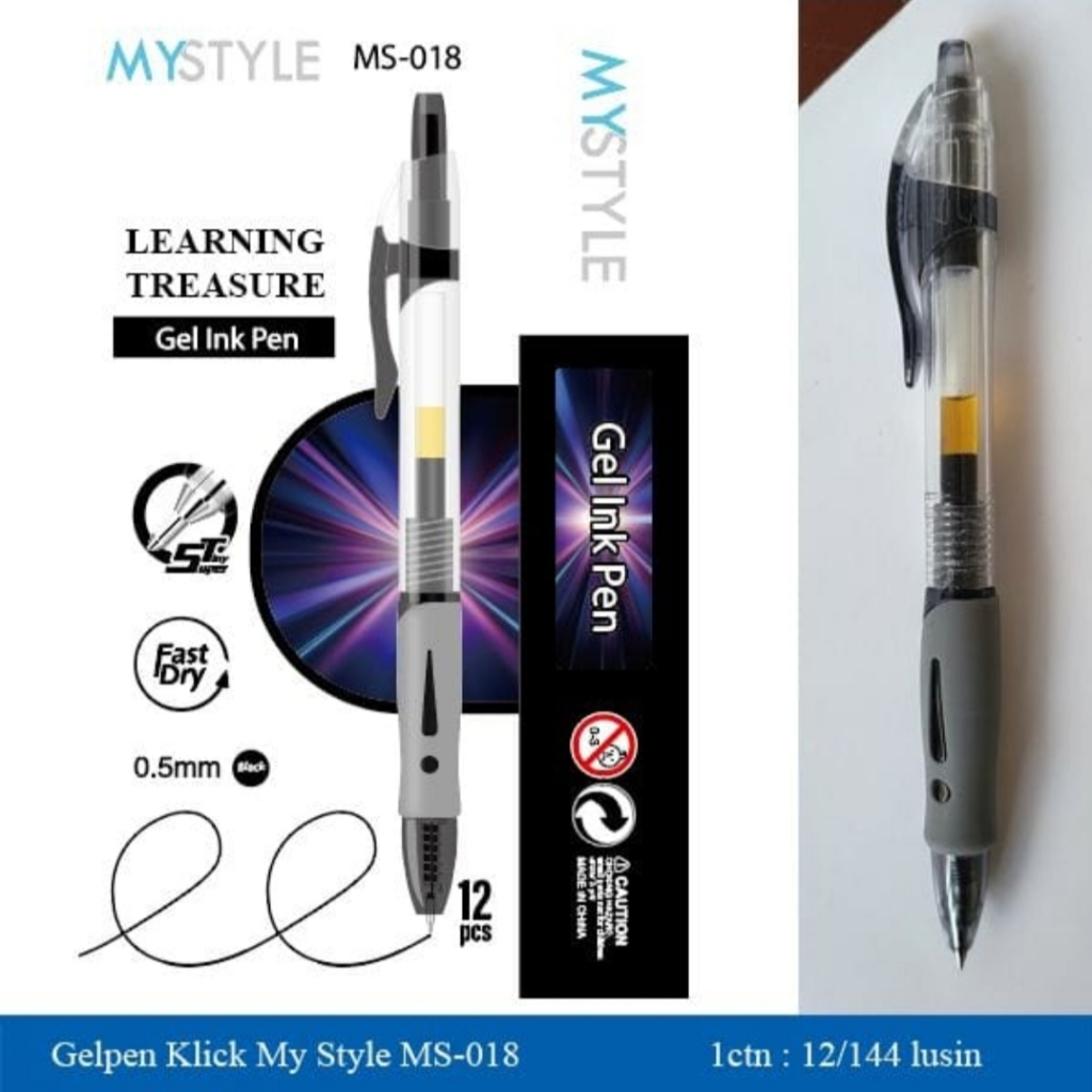 

Pulpen Gel Klick Pen 0.5 mm My Style MS 018 / Pacman PC 989 per Box isi 12 pcs