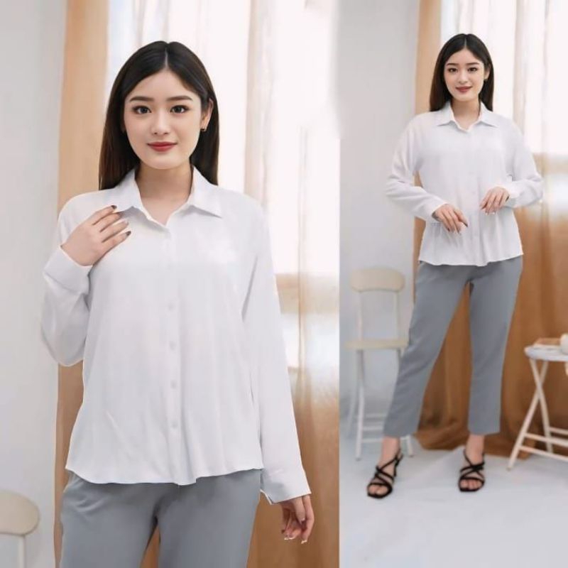 (NEW) GITHA Basic Shirt  - kemeja rayon twill basic wanita uniqlo kemeja wanita lengan