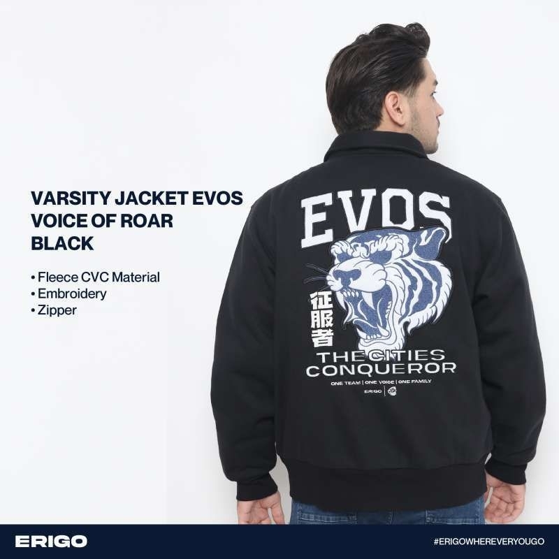 Jaket Varsity Erigo x Evos Voice of Roar Black size M New