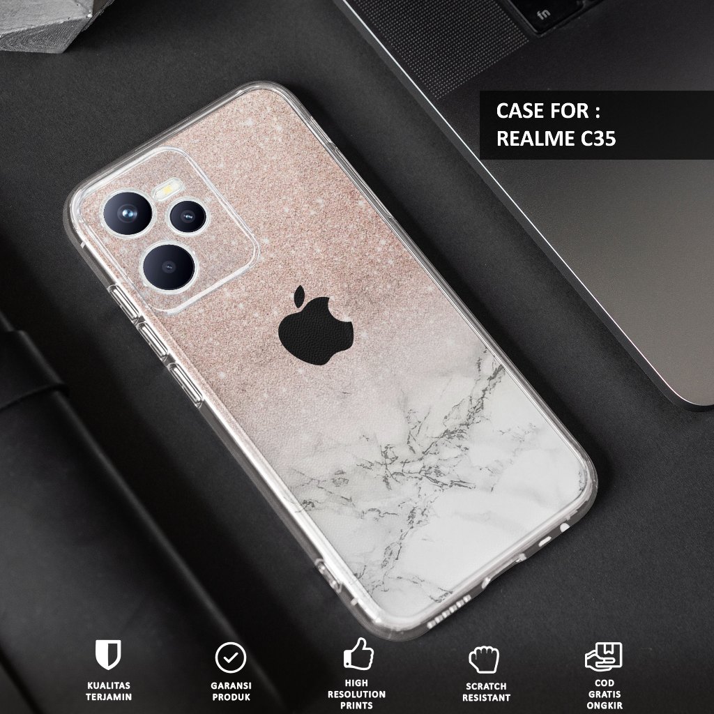 Case REALME C35 - Casing REALME C35 Motif APL GLITTER - Softcase Premium Fourside - Bening Transpara