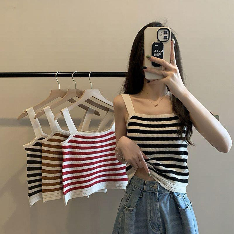 Tanktop Wanita Striped Bahan Rajut (T294) / Tanktop Wanita Motif Garis Garis