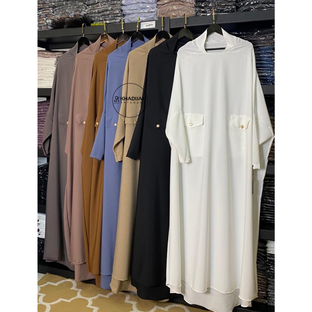Gamis Abaya Model Khimar Overhead dengan Soft Pad Antem Jawda Bahan Rosecrepe By Khadijah Kerudung