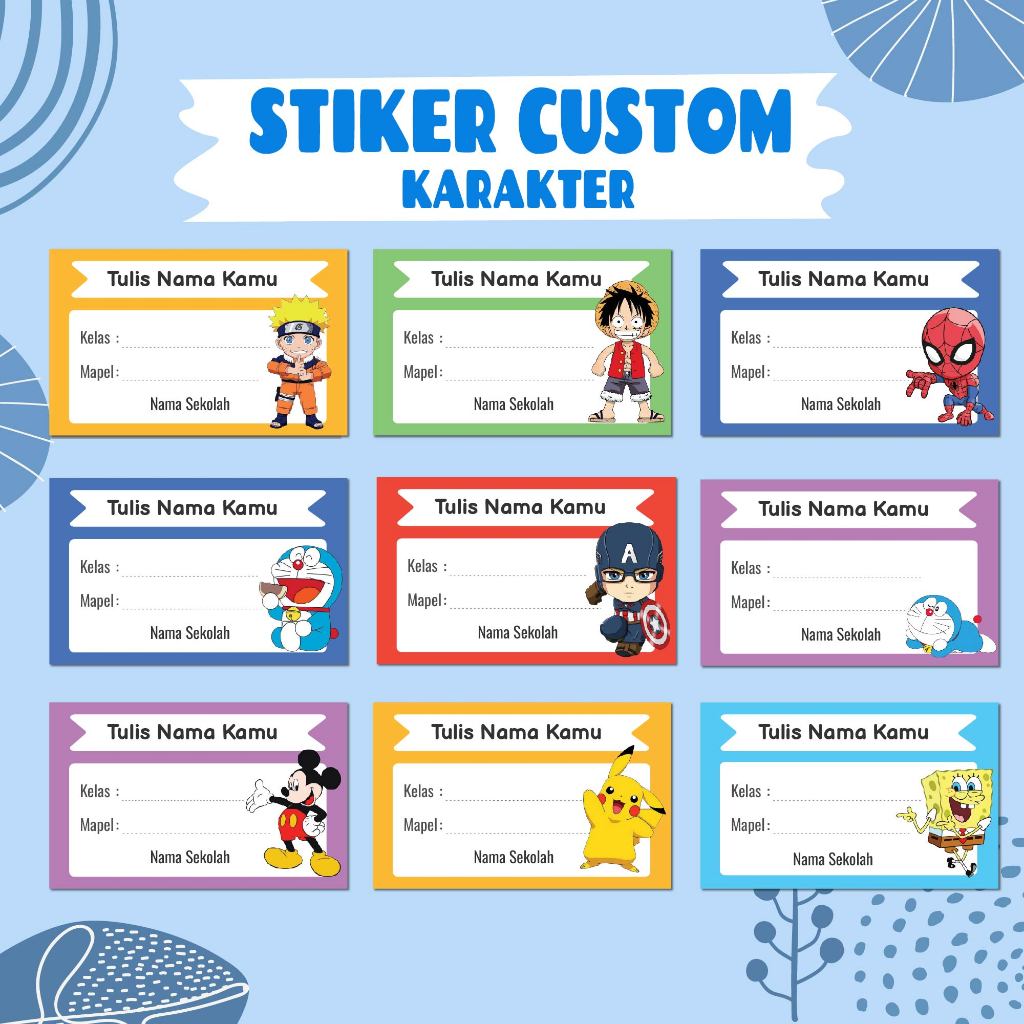 

Stiker Buku Custom Karakter Naruto Pokemon Doraemon Avengers Sticker Label