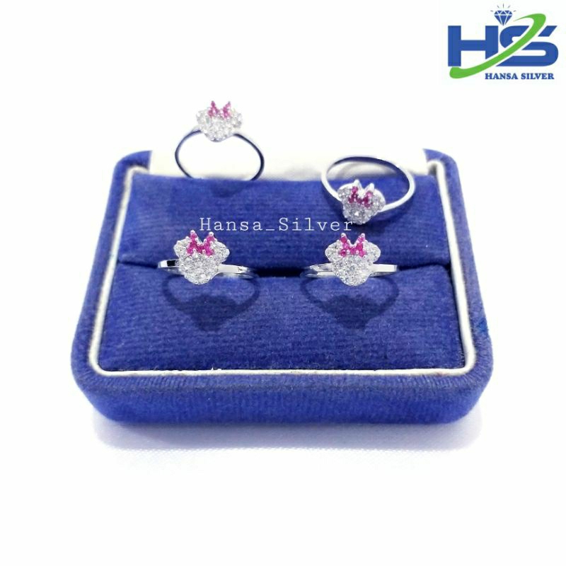 Cincin Perak Anak Silver Asli 925 Lapis Emas Putih Mickey Mouse