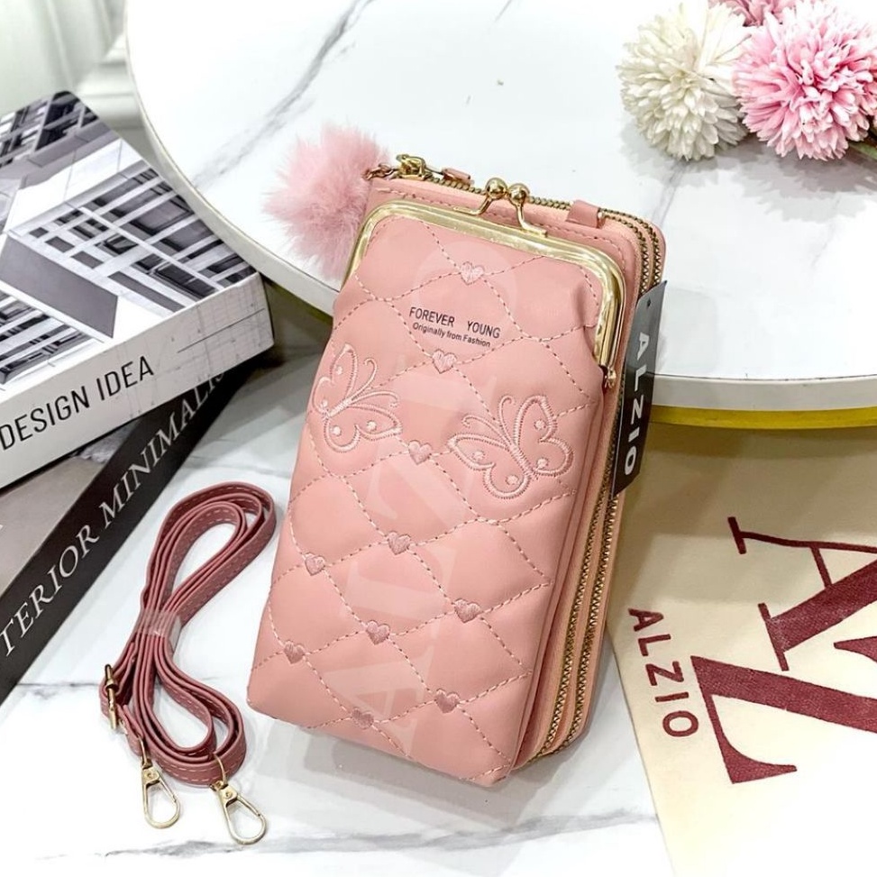 KODE J63P ALZIO  dompet wanita multifungsi hape hpo sling bag  DOMPET FY 2REST BORDIR BUTTERFLYY