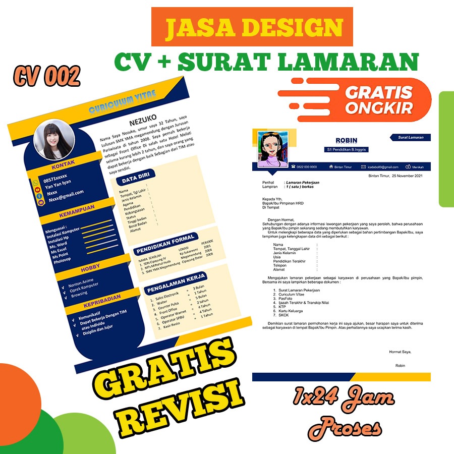Cv Lamaran Jasa Pembuatan Cv dan Lamaran Kerja Jasa Cv Curiculum Vitae CV 002