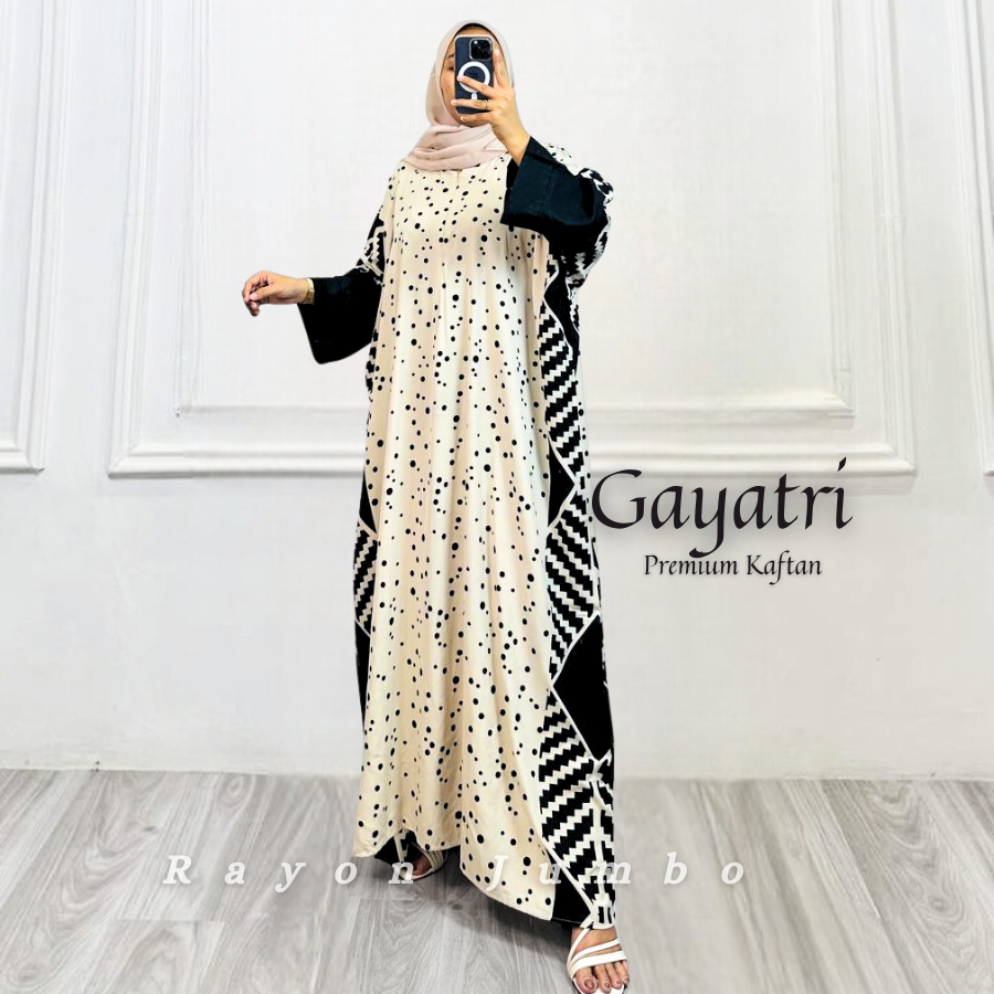 Klamby Jumbo - Gayatri Kaftan Abstrak Bahan Rayon Premium Mewah Elegan Busui Bisa Gamis Muslim Remaj