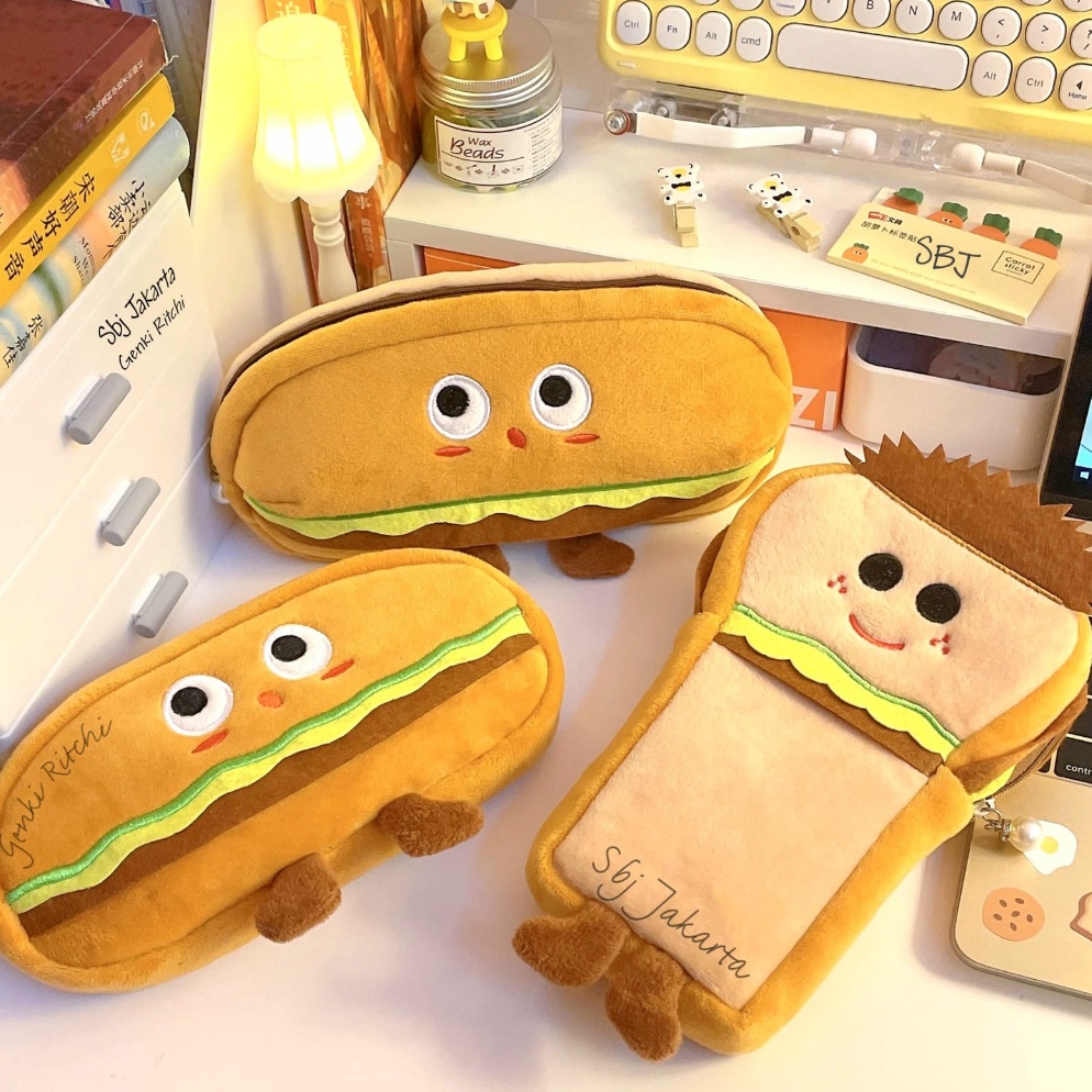 

KODE P63P Tempat pensil kain Kotak pensil Pencil case karakter ROTI BURGER SANDWICH lucu