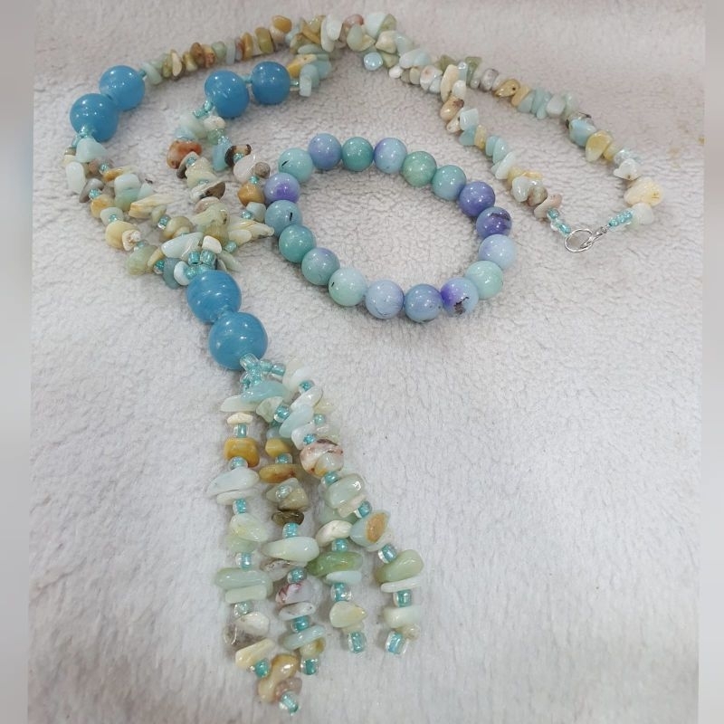 Satu set kalung kerikil dan gelang batu handmade kalimantan