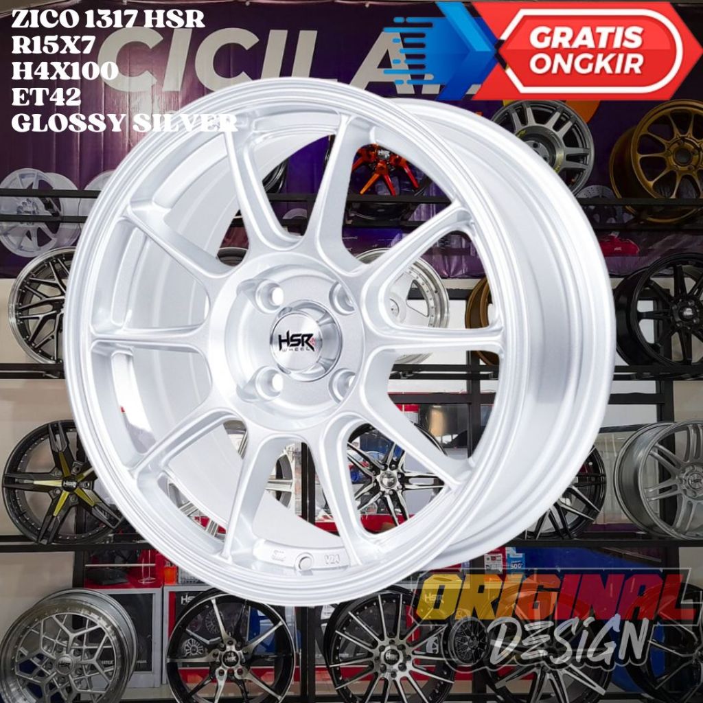 Velg Mobil Ring 15 HSR ZICO R15 LEBAR 7 LOBANG BAUT 4 ET42 GLOSSY SILVER
