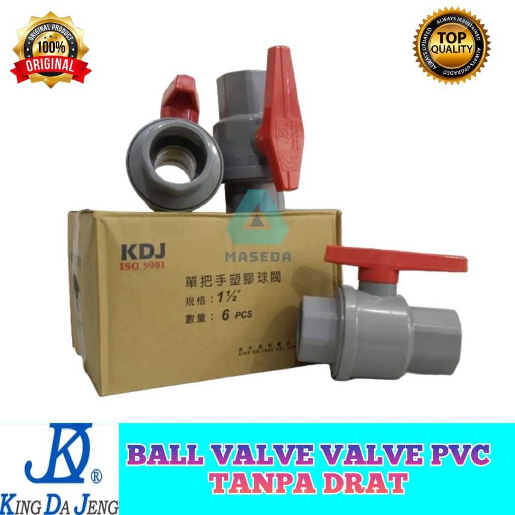 Ball Valve Pvc Stop Kran Pvc 1 1/2" KDJ Taiwan Tanpa Drat 1,5" Inch