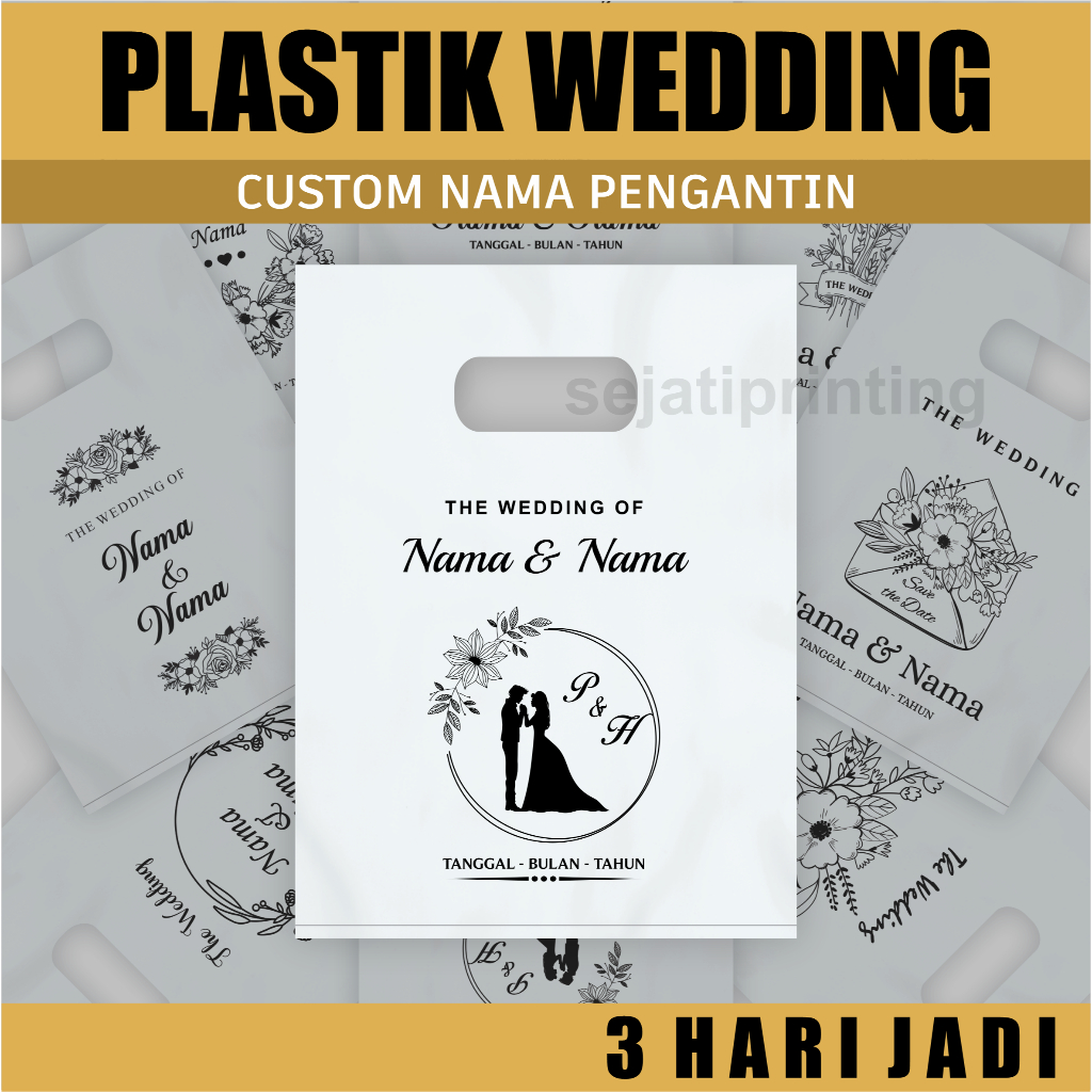 

Sablon Plastik Wedding Custom, Plastik Pernikahan, Kemasan Souvenir, Plastik Bingkisan, Plastik Hajatan - Size 25 x 35cm