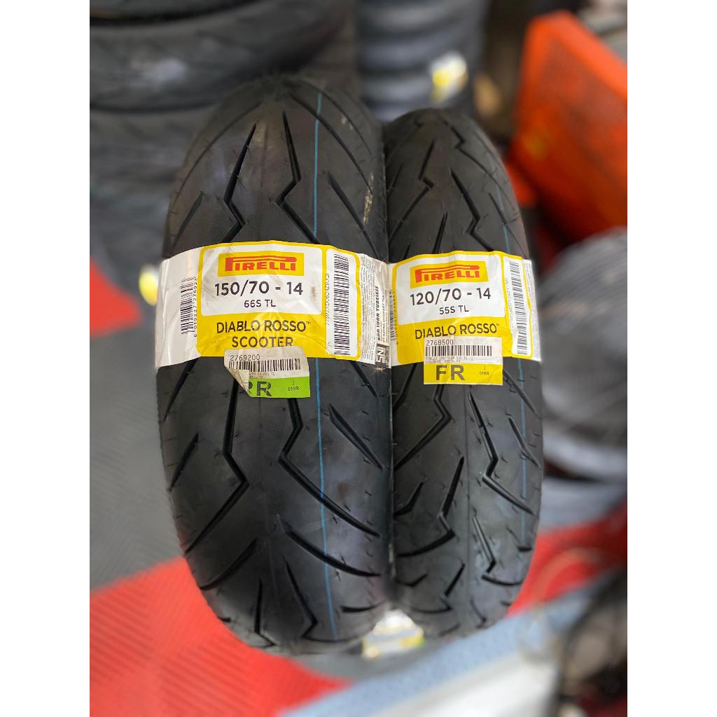 PAKET SEPASANG BAN PIRELLI DIABLO ROSSO SCOOTER AEROX DEPAN BELAKANG UKURAN 120/70-14 150/70-14