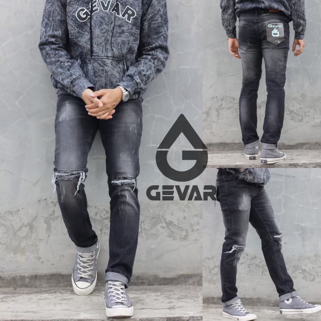 GEVAR Celana Jeans Ripped Sobek Tidak Tembus