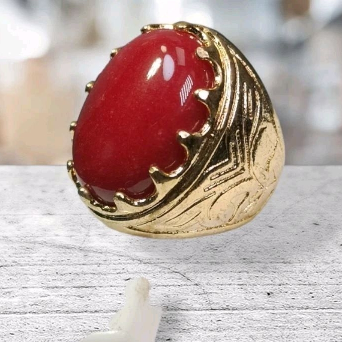 Cincin batu giok merah ukuran jumbo