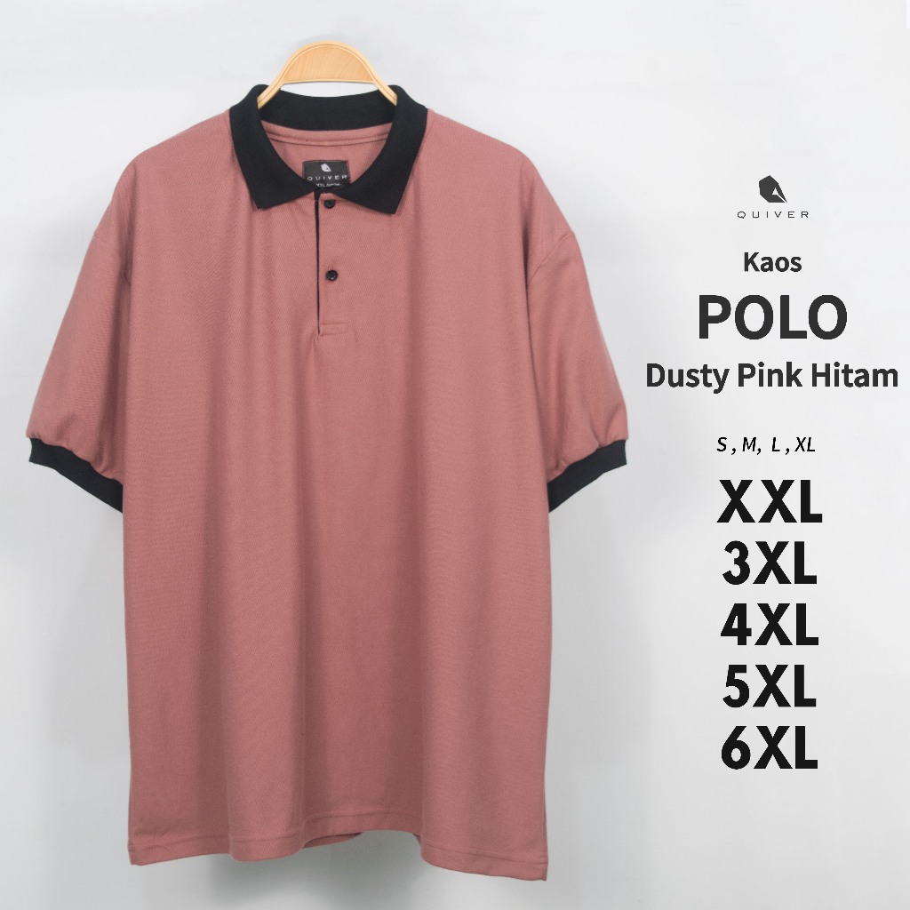 Kaos Polo Jumbo Kombinasi Dusty Pink Hitam Big Pria Size S M L XL XXL 3XL 4XL 5XL 6XL Kerah