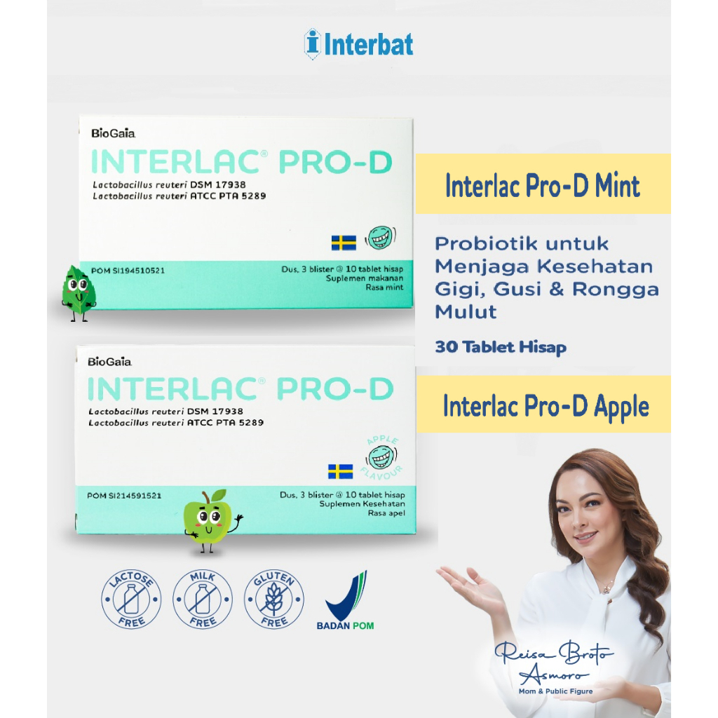 Interlac Pro D Lozenges Tablet Hisap Rasa Apel & Mint - Interlac Pro-D Mint - Interlac Pro-D Apple