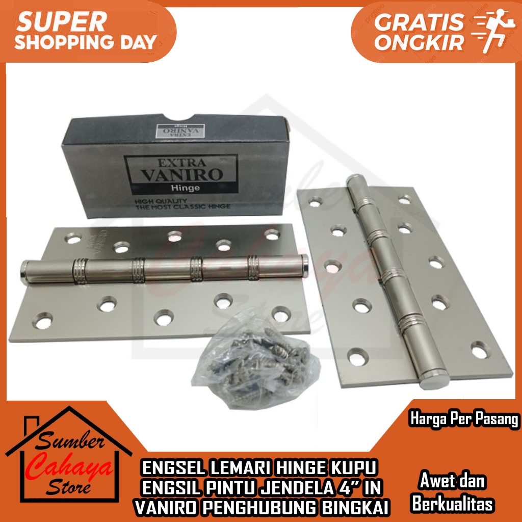 Vaniro Kabinet Kayu Bingkai Panel 4” Inci Engsel Pintu Engsil Lemari Jendela Hinge Kupu Penopang Pen