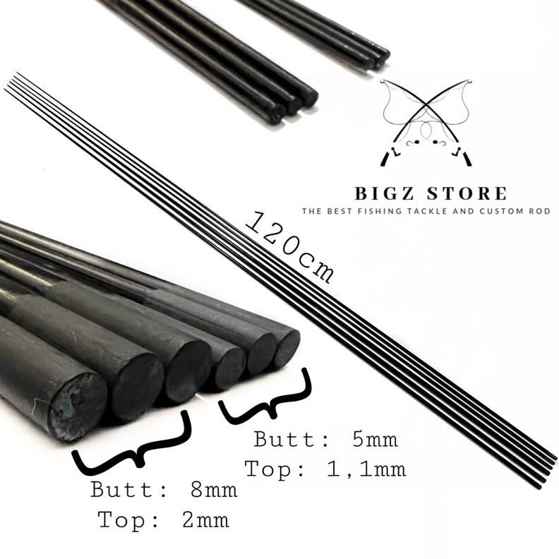 KODE V22A CARBON SOLID BRENLESS PANJANG 12 CM BUTT 8 TOP 2 MM DAN BUTT 5 TIP 11 MM FULL CARBON WARNA