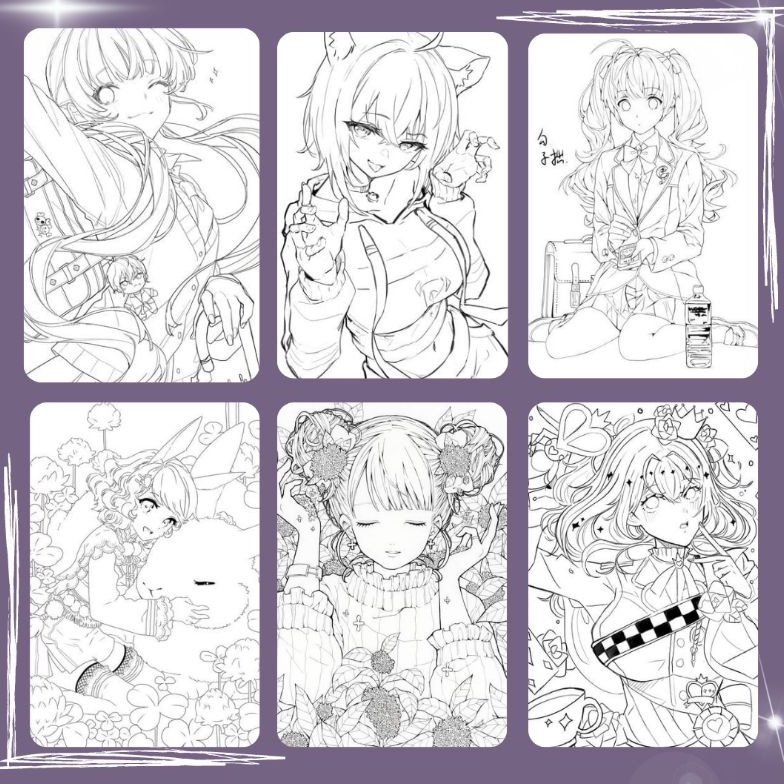 KODE D4J4 5 Lembar Gambar Sketsa Mewarnai Anime Cewek