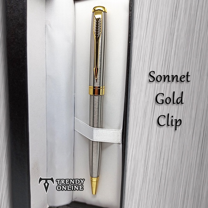 

KODE H1N5 Pulpen Model Parker Sonnet Stainless Steel Klip Emas FREE Grafir Nama dan Box Exclusif
