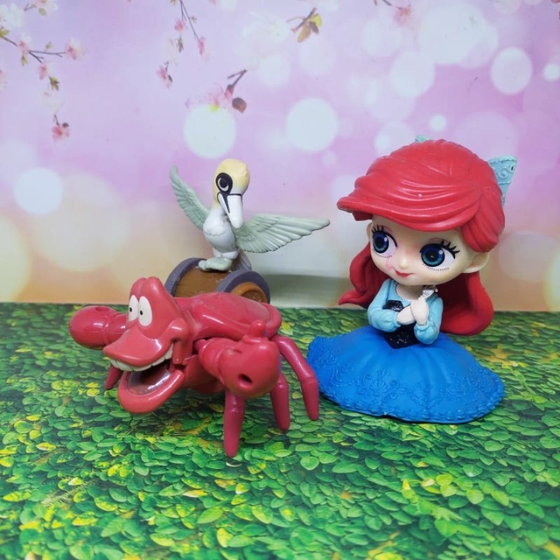 Ariel Mermaid set 3pcs Figure Princess include Scuttle, sebastian mcd mainan anak perempuan putri du