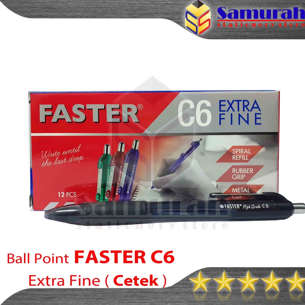 

KODE V3U Ballpoint FASTER C6 Extra Fine Point 7 mm Pulpen Cetek C 6 isi 12 Pcs Pen Pencet Warna Hitam Biru