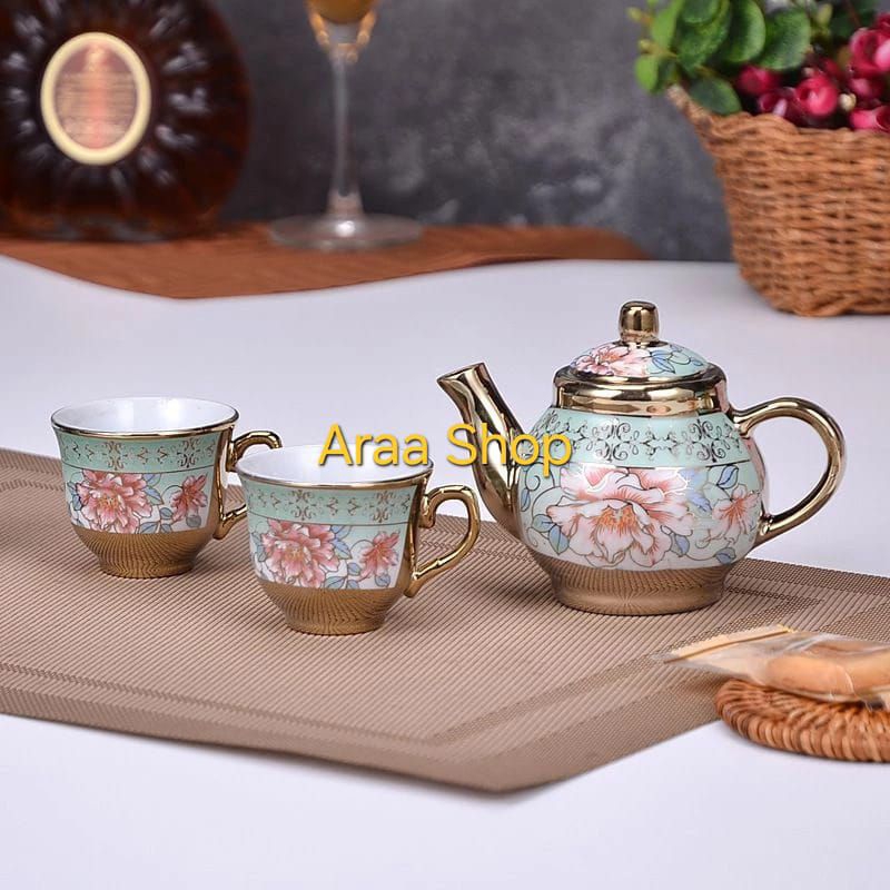 Tea Pot Teko Set Cangkir Keramik European Style 1 Pot + 2 Cup / Teko Set Ceramic 3pcs / Tea Pot Cera