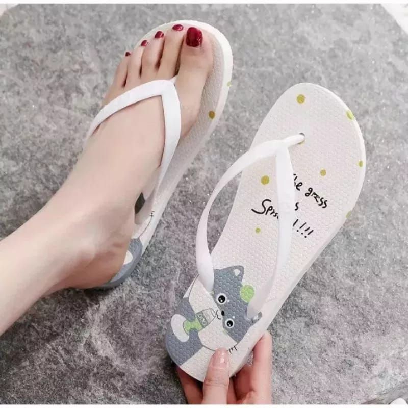 Sandal Spon Wanita Motif Kucing Model Terbaru/ Sandal Spon Terbaru