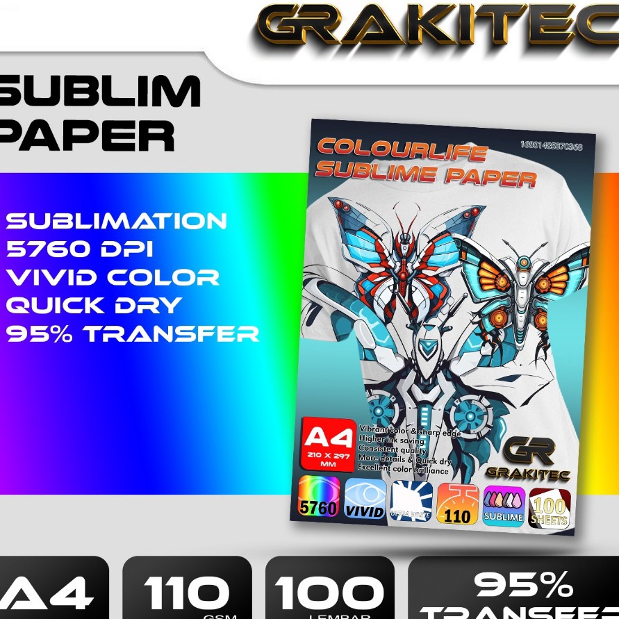 

Top Kes Sablon Sublim Transfer Paper A4 LEGAL F4 11 Gsm GRAKITEC Colourlife Sublime Paper A4 isi 1 Lembarr