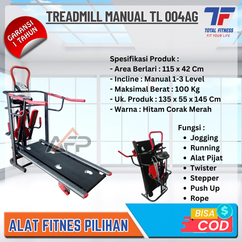 Alat Fitness Treadmill Manual TL-004 Total Fitness - Alat Olahraga Lari Treadmill 6 Fungsi