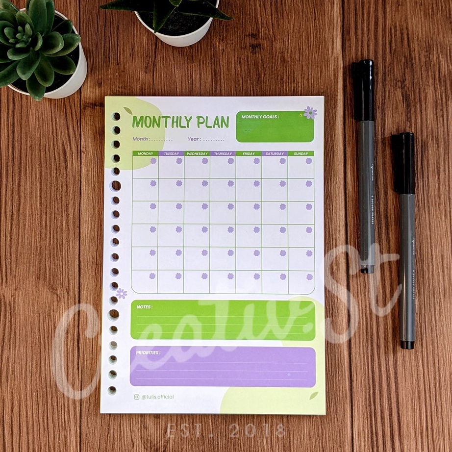 

KF7 TulisId Colorful Monthly Planner Loose Leaf A5 1 GSM 5 Lbr 2 Ring