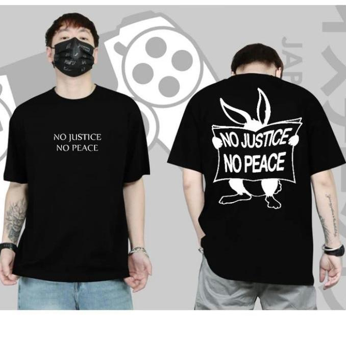 tshirt pria kaos distro kekinian motif  tulisan nojustice baju couple pasangan