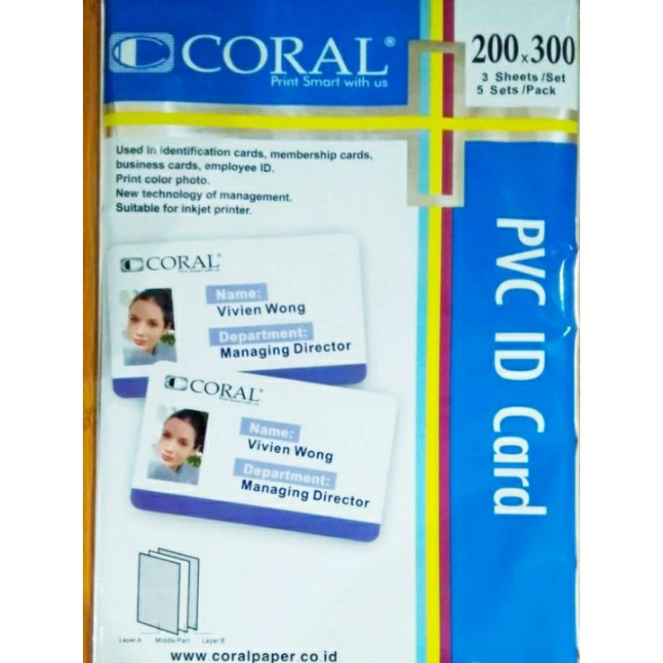 

HJ6 CORAL Kes PVC Bahan ID Card Instan A4 isi 5 Lembar