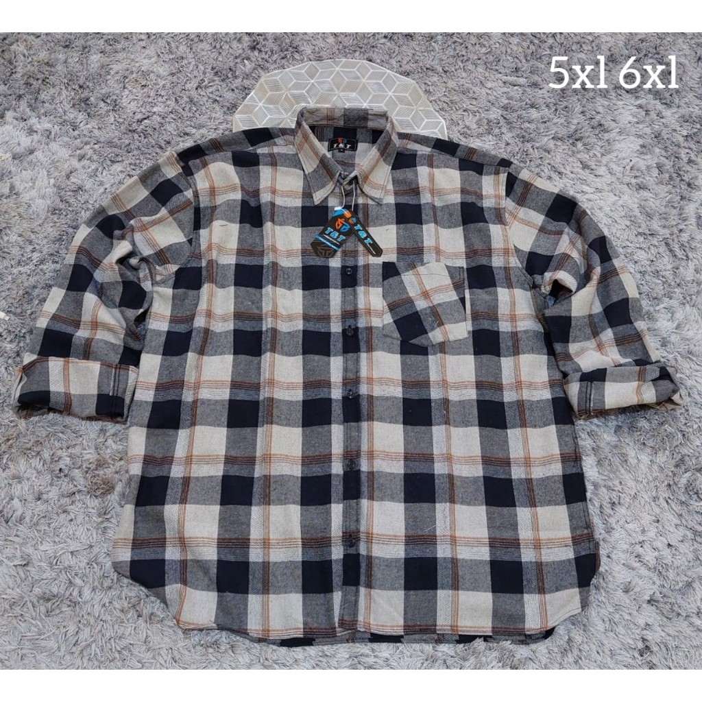 Kemeja Flanel pria Jumbo kemeja pria lengan panjang BIGSIZE 5XL-6XL