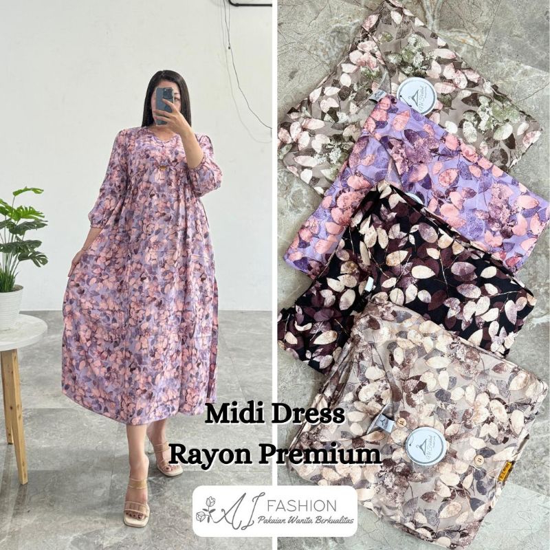 midi dress rayon motif,midi rayon premium