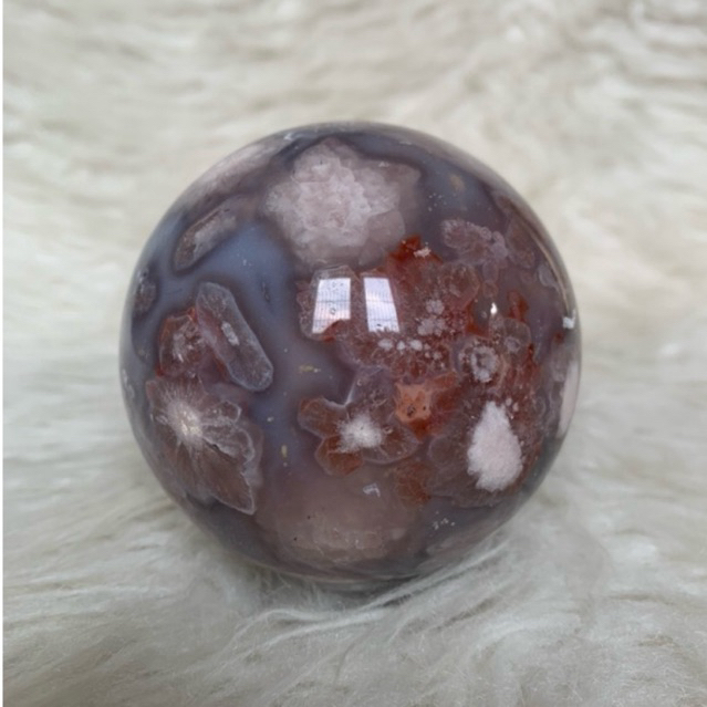 RARE Flower Agate with Druzy and Hematite Sphere Crystal Kristal Statement Collector’s Piece