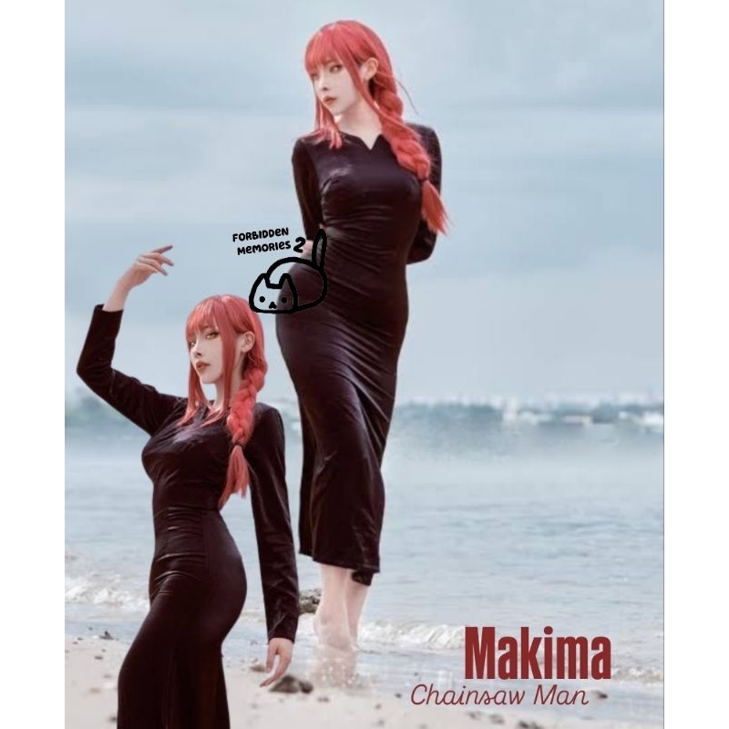 FULLSET COSPLAY Makima black dress Chainsaw Man DENGAN WIG