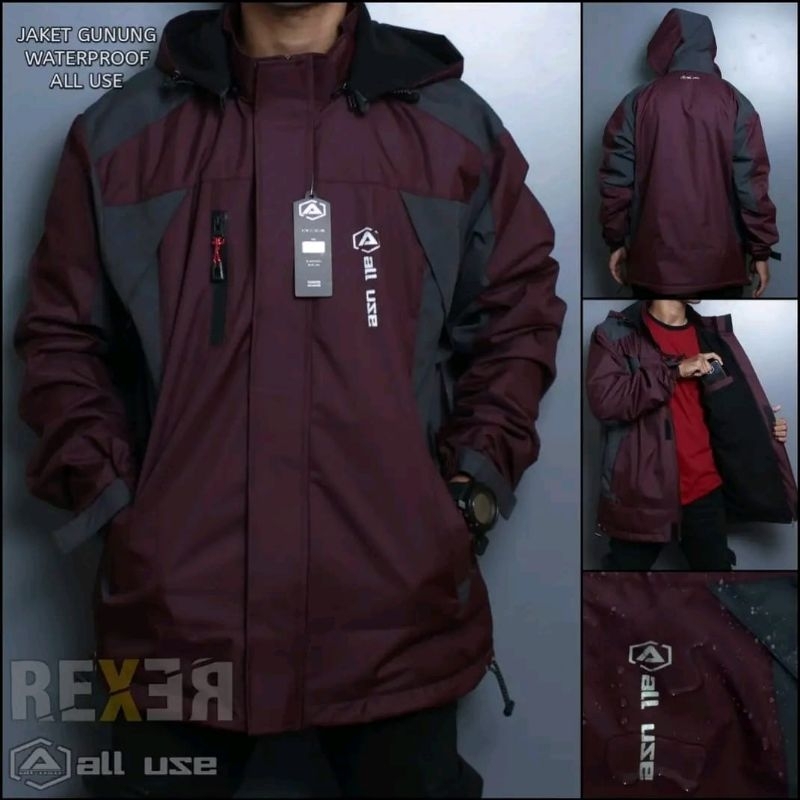 JAKET WATERPROOF WINDPROOF GUNUNG ALL USE ORIGINAL JAKET ALL USE JAKET GUNUNG ALL USE MAROON MIX ABU