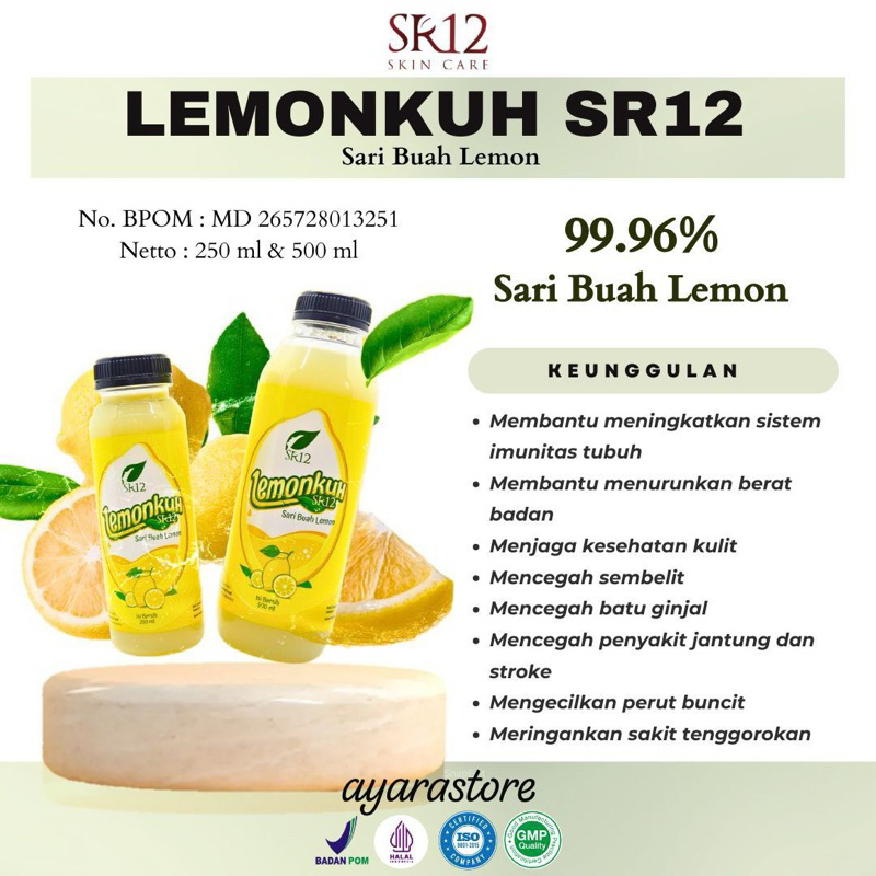 

(ayarastore) Lemonkuh SR12 99,96% Sari Buah Lemon Sari Lemon Asli Original Halal BPOM