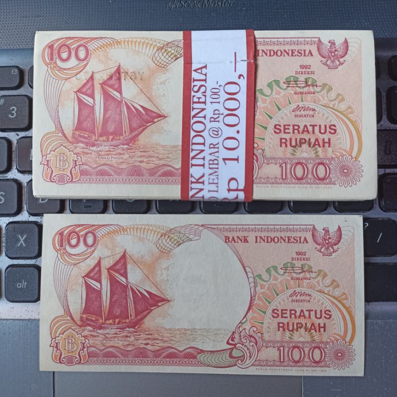Uang Lama/Kuno Indonesia Rp 100 Phinisi Perahu Layar Asli
