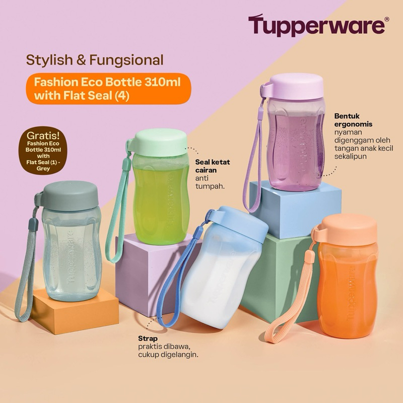 [100% ORI] Tupperware Eco Fashion Bottle 310 ml with Flat Seal BUY 4 GET 5