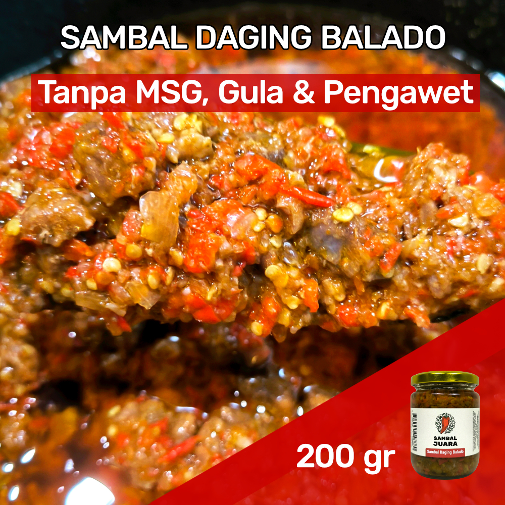 

Sambal Daging Balado Juara -- Sambel Tanpa MSG Gula Pengawet Premium -- Lauk Siap Saji
