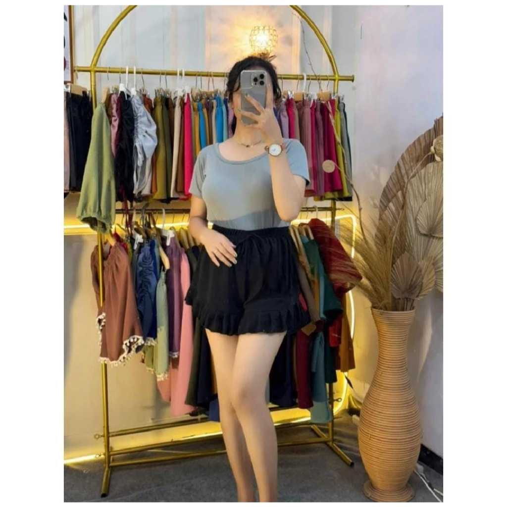 RB HOTPANTS RUFFLE CRINGKLE WANITA POLOS TERBARU / HOTPEN REMPEL CRINGKLE MURAH / CELANA PENDEK