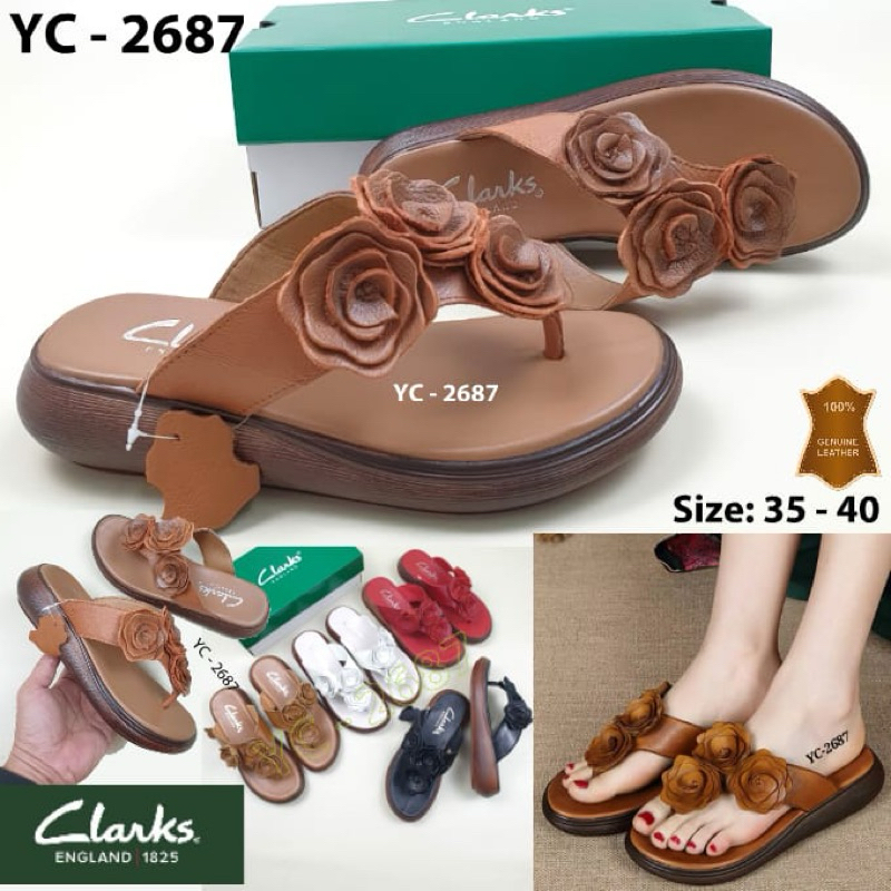 TERMURAH Sendal Clarks YC-2687 Rose Flowers / Sandal kulit / Clark / Sandal Clarks Flip Leather / Cl