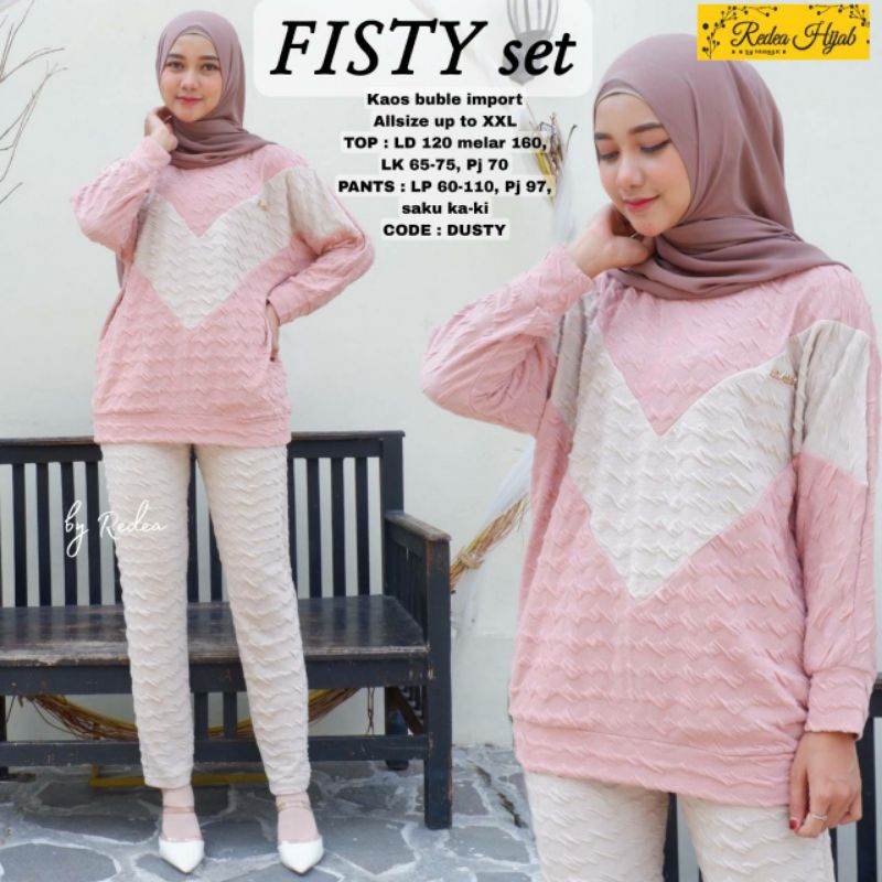 Baju Setelan Wanita Fisty Set Jumbo XXL Fashion Muslim Wanita Setelan Celana Rajut Buble Terlaris On